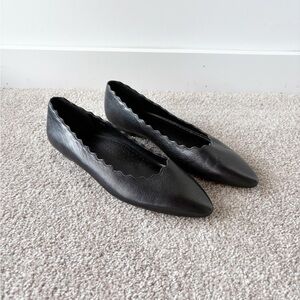 Vaneli Scalloped Flats Black Leather 9.5
